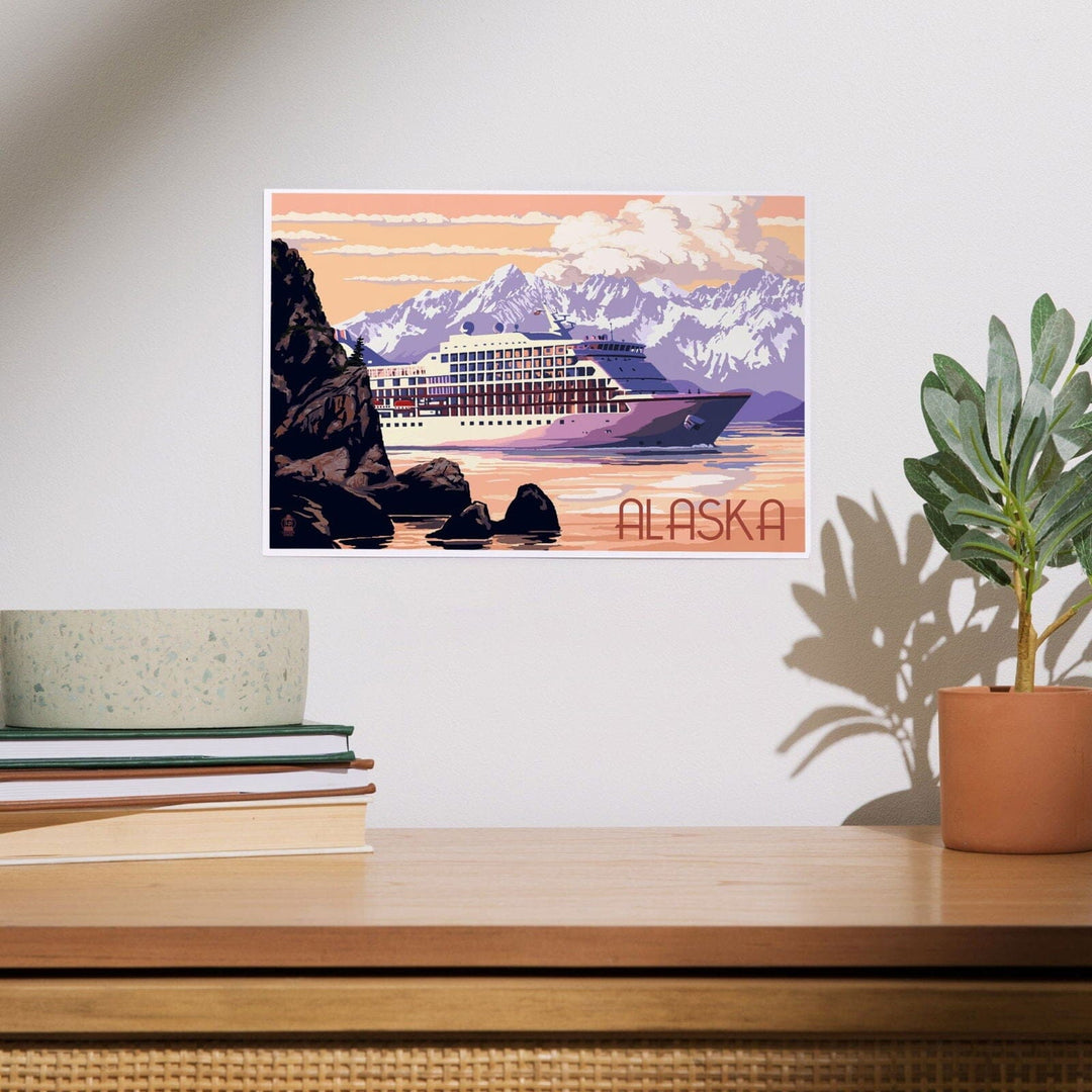 Alaska, Cruise Ship and Sunset, Art & Giclee Prints Art Lantern Press 