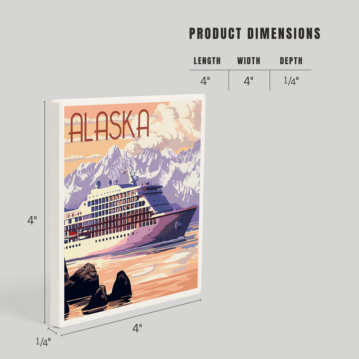 Alaska, Cruise Ship and Sunset, Coasters Coasters Lantern Press 