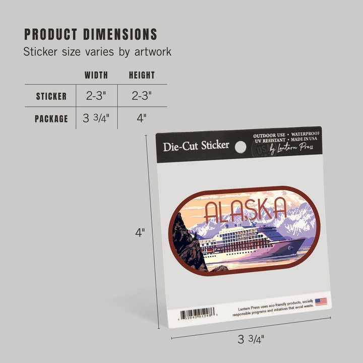 Alaska, Cruise Ship and Sunset, Contour, Vinyl Sticker Sticker Lantern Press 
