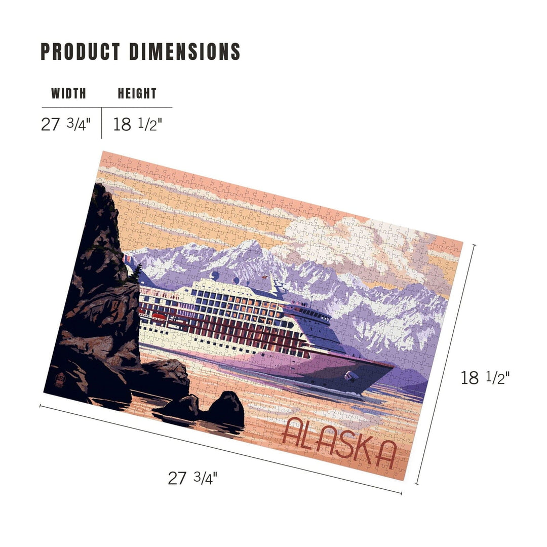 Alaska, Cruise Ship and Sunset, Jigsaw Puzzle Puzzle Lantern Press 