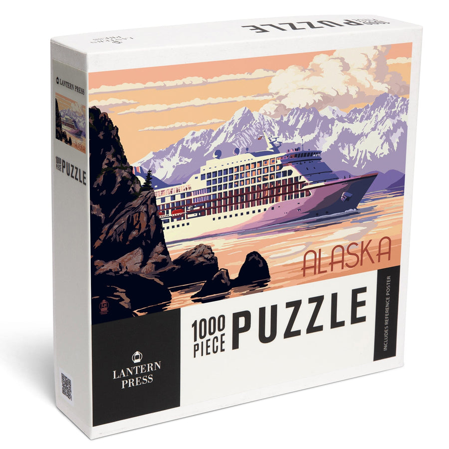 Alaska, Cruise Ship and Sunset, Jigsaw Puzzle Puzzle Lantern Press 