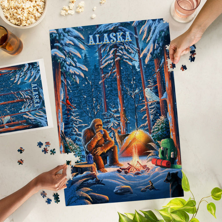 Alaska, Find Your Inner Squatch, Camping Bigfoot, Jigsaw Puzzle Puzzle Lantern Press 