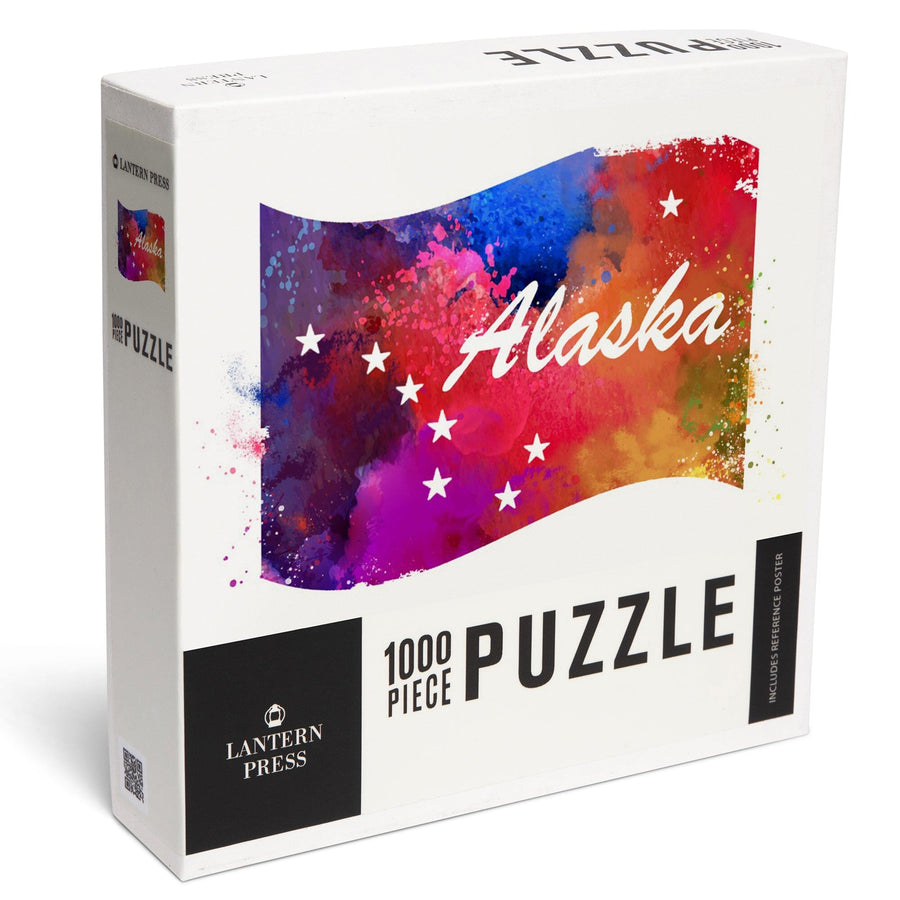 Alaska, Flag, Vibrant Watercolor, Jigsaw Puzzle Puzzle Lantern Press 