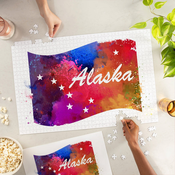 Alaska, Flag, Vibrant Watercolor, Jigsaw Puzzle Puzzle Lantern Press 