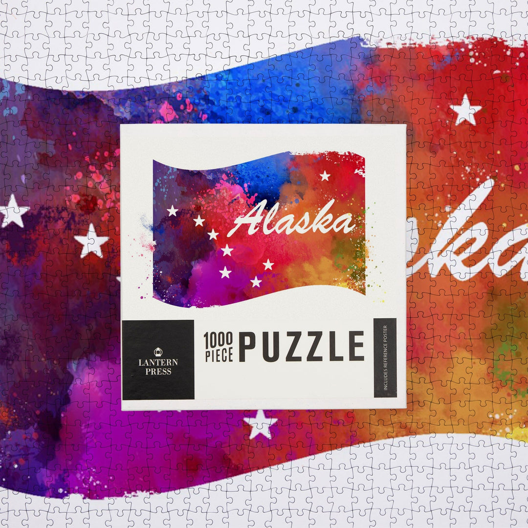 Alaska, Flag, Vibrant Watercolor, Jigsaw Puzzle Puzzle Lantern Press 