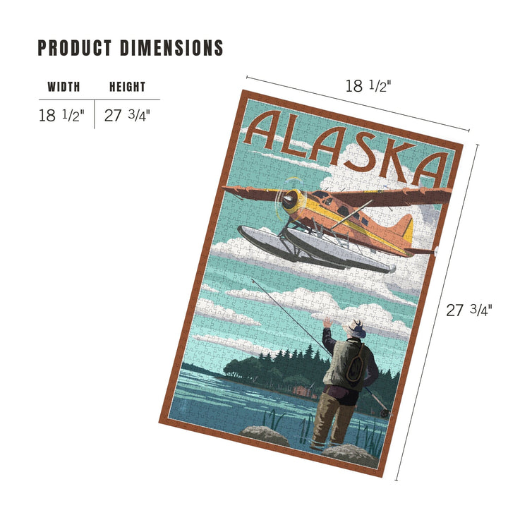 Alaska, Float Plane and Fisherman, Jigsaw Puzzle Puzzle Lantern Press 