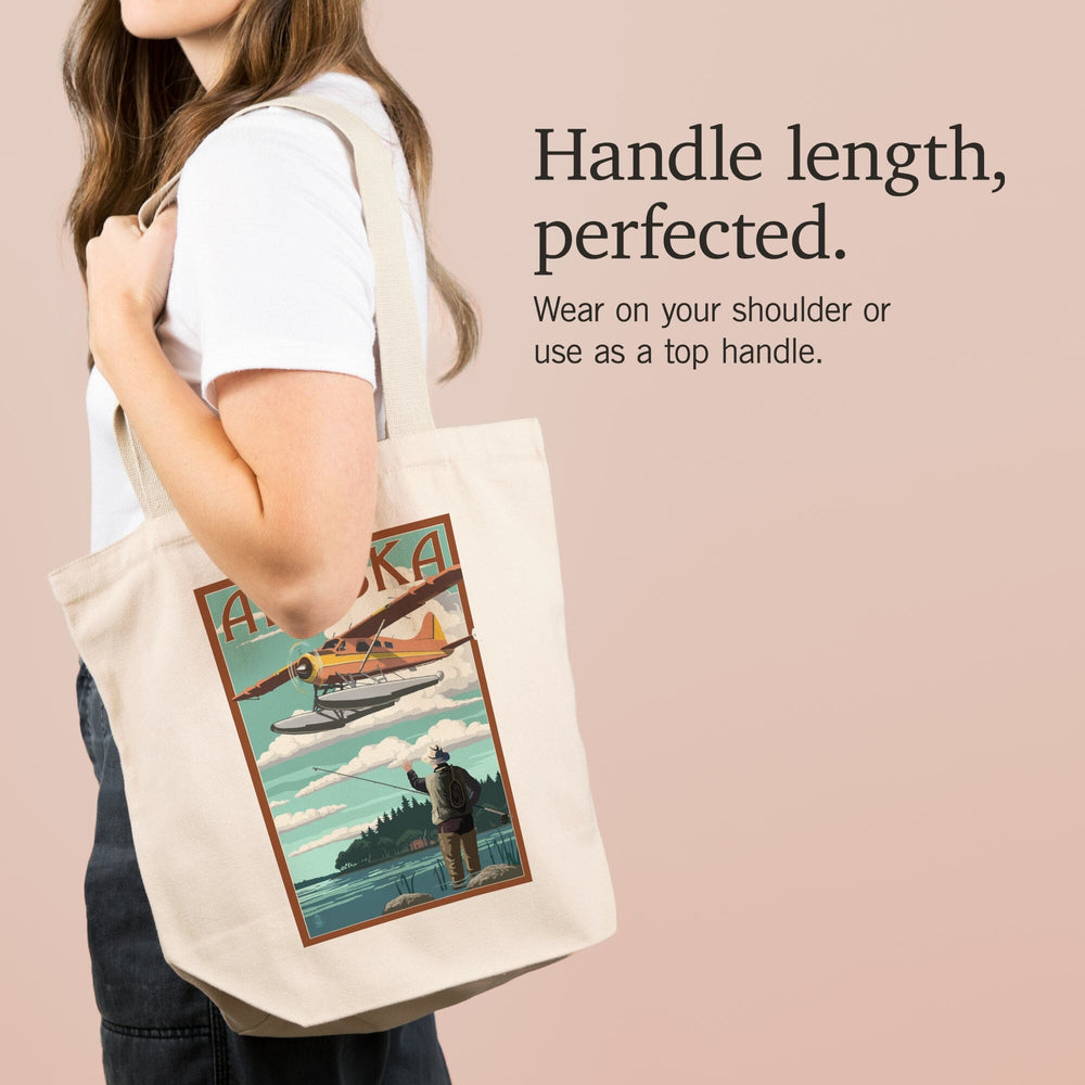 Alaska, Float Plane and Fisherman, Tote Bag Totes Lantern Press 