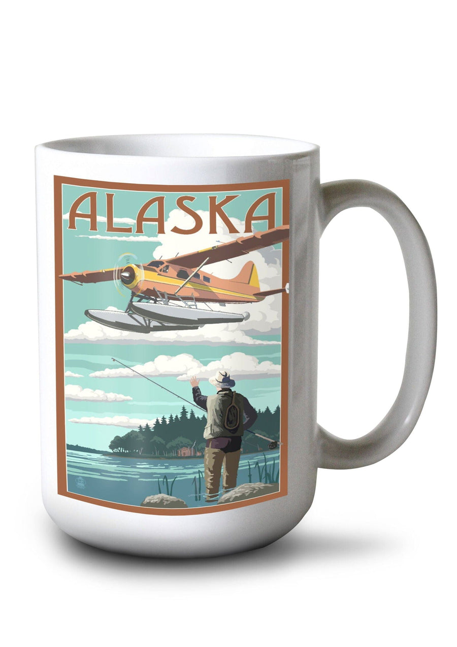 Alaska, Float Plane & Fisherman, Lantern Press Artwork, Ceramic Mug Mugs Lantern Press 