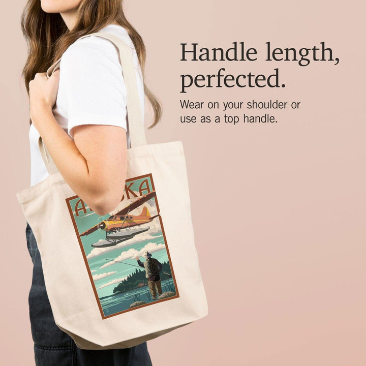 Alaska, Float Plane & Fisherman, Lantern Press Artwork, Tote Bag Totes Lantern Press 