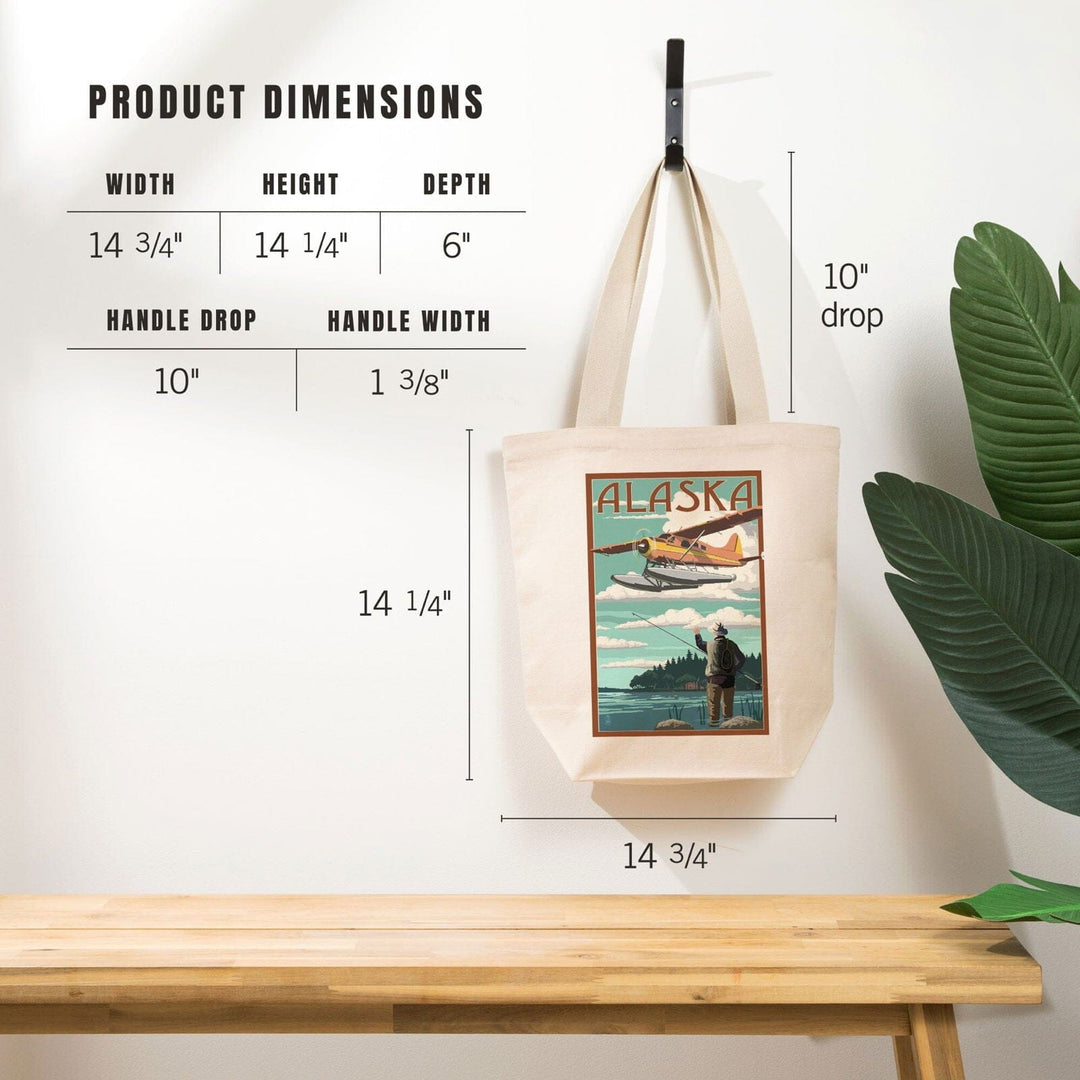 Alaska, Float Plane & Fisherman, Lantern Press Artwork, Tote Bag Totes Lantern Press 