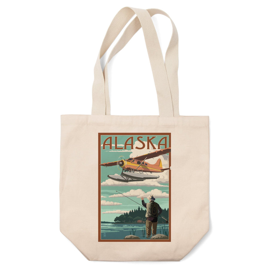 Alaska, Float Plane & Fisherman, Lantern Press Artwork, Tote Bag Totes Lantern Press 