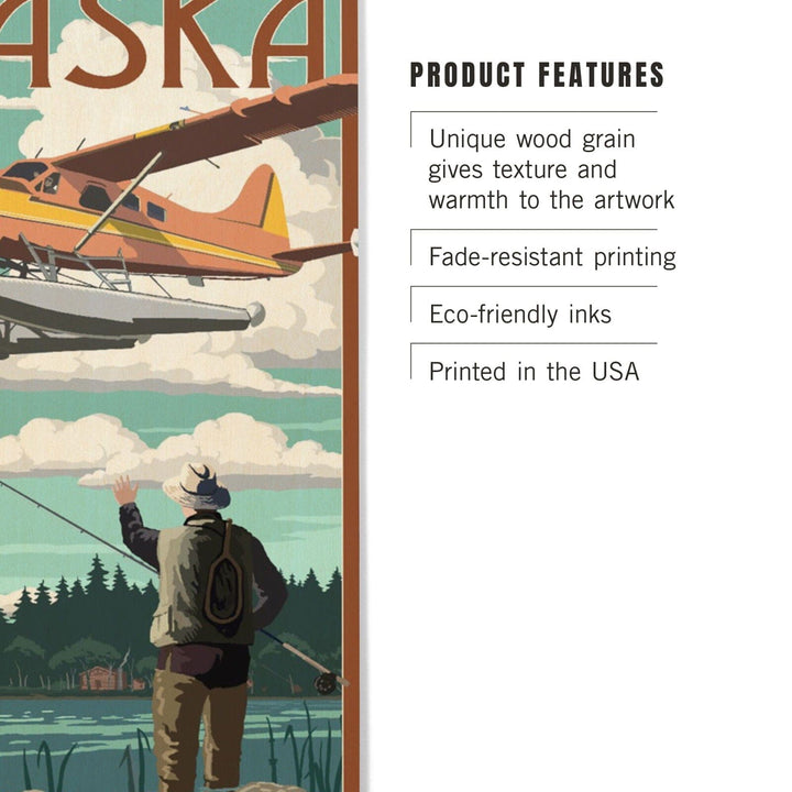 Alaska, Float Plane & Fisherman, Lantern Press Artwork, Wood Signs and Postcards Wood Lantern Press 