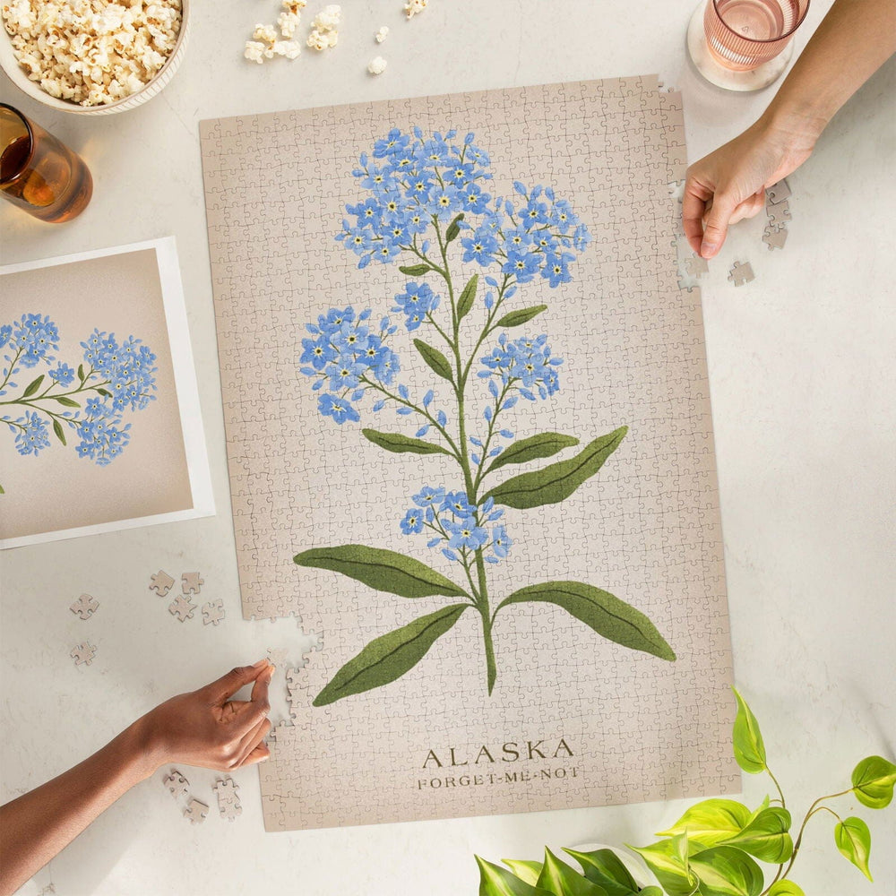 Alaska, Forget-Me-Not, Vintage Flora, State Series, Jigsaw Puzzle Puzzle Lantern Press 