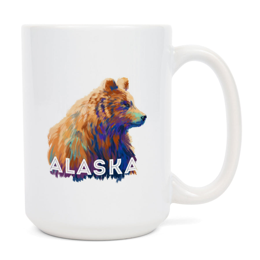 Alaska, Grizzly Bear, Vivid Watercolor, Contour, Lantern Press Artwork, Ceramic Mug Mugs Lantern Press 