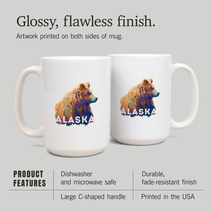 Alaska, Grizzly Bear, Vivid Watercolor, Contour, Lantern Press Artwork, Ceramic Mug Mugs Lantern Press 