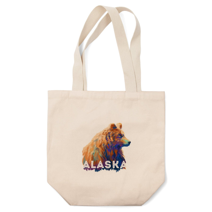 Alaska, Grizzly Bear, Vivid Watercolor, Contour, Lantern Press Artwork, Tote Bag Totes Lantern Press 