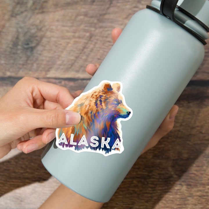 Alaska, Grizzly Bear, Vivid Watercolor, Contour, Lantern Press Artwork, Vinyl Sticker Sticker Lantern Press 