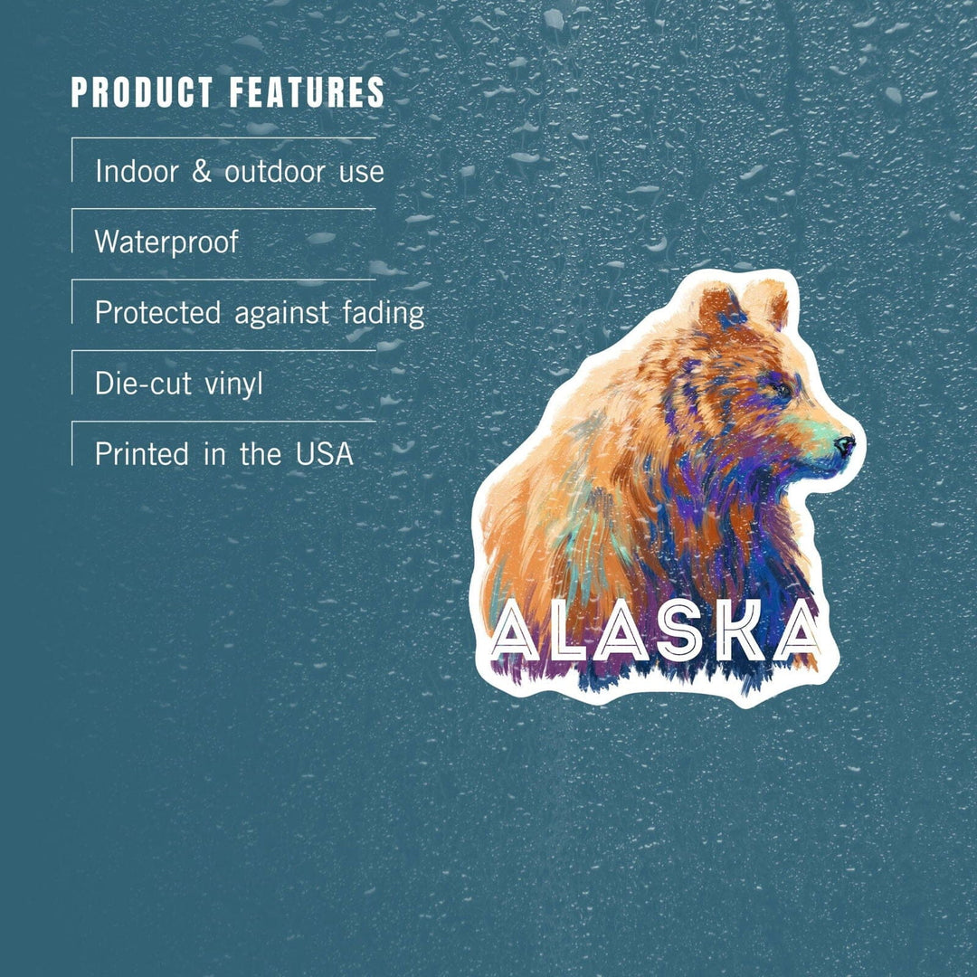 Alaska, Grizzly Bear, Vivid Watercolor, Contour, Lantern Press Artwork, Vinyl Sticker Sticker Lantern Press 