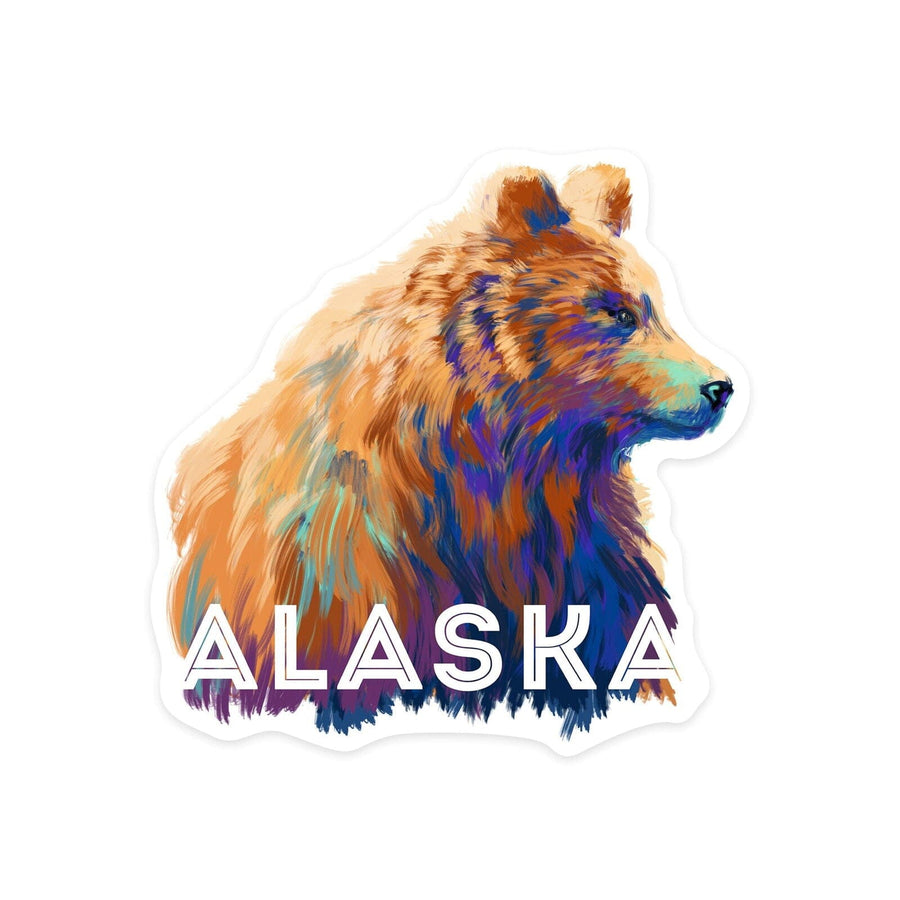 Alaska, Grizzly Bear, Vivid Watercolor, Contour, Lantern Press Artwork, Vinyl Sticker Sticker Lantern Press 