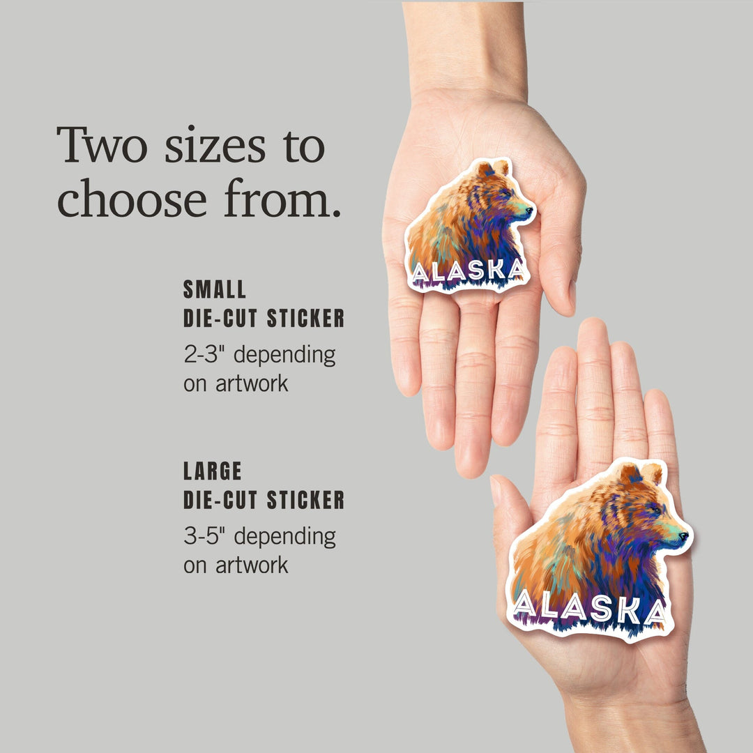 Alaska, Grizzly Bear, Vivid Watercolor, Contour, Lantern Press Artwork, Vinyl Sticker Sticker Lantern Press 