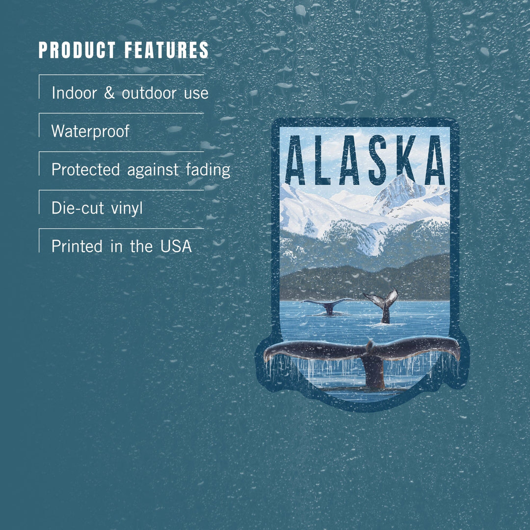Alaska, Humpback Whale Family, Contour, Lantern Press Artwork, Vinyl Sticker Sticker Lantern Press 
