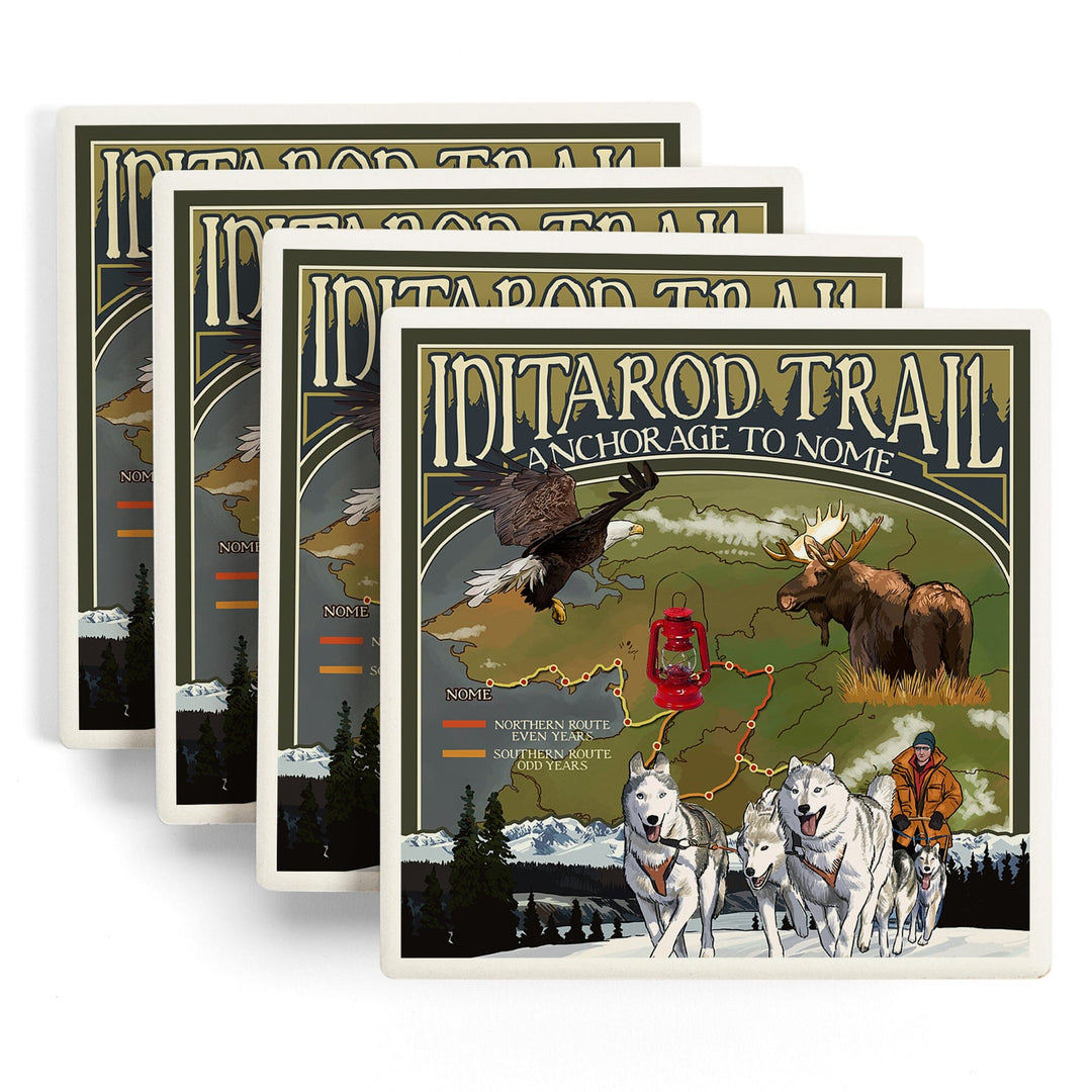 Alaska, Iditarod Trail Topographic Map, Coasters Coasters Lantern Press 