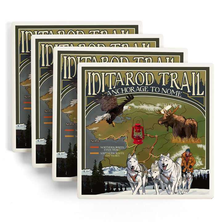 Alaska, Iditarod Trail Topographic Map, Coasters Coasters Lantern Press 