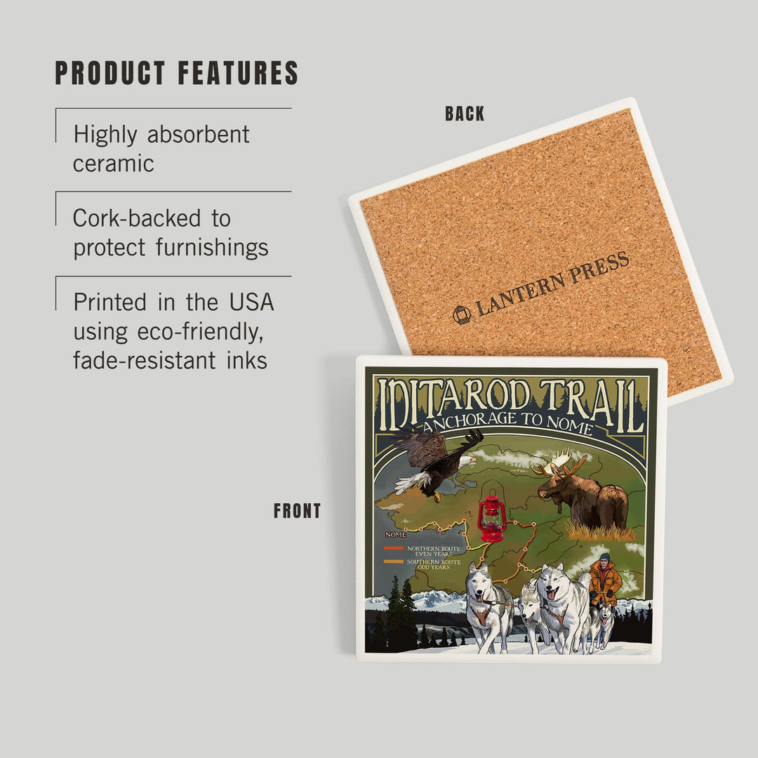 Alaska, Iditarod Trail Topographic Map, Coasters Coasters Lantern Press 