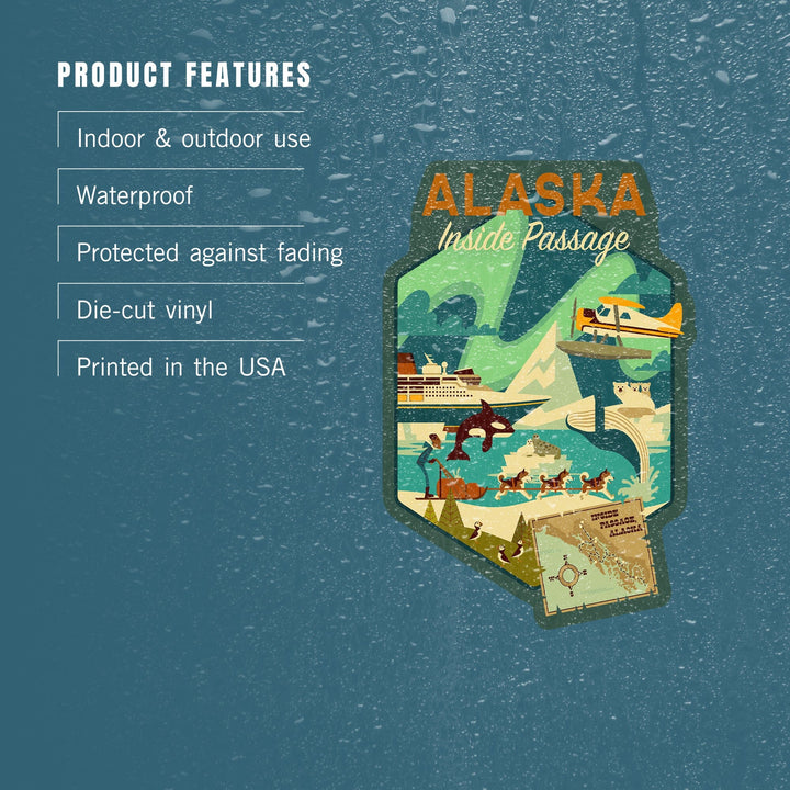 Alaska, Inside Passage, Geometric, Contour, Lantern Press Artwork, Vinyl Sticker Sticker Lantern Press 