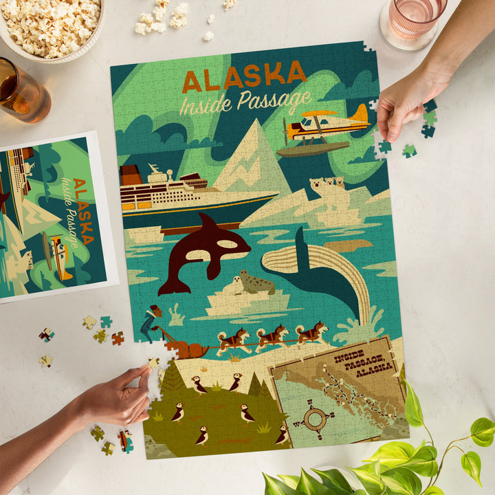 Alaska, Inside Passage, Geometric, Jigsaw Puzzle Puzzle Lantern Press 