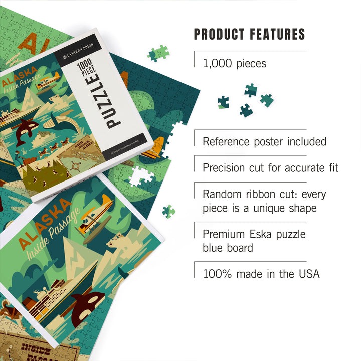 Alaska, Inside Passage, Geometric, Jigsaw Puzzle Puzzle Lantern Press 