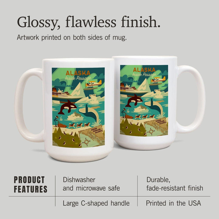 Alaska, Inside Passage, Geometric, Lantern Press Artwork, Ceramic Mug Mugs Lantern Press 