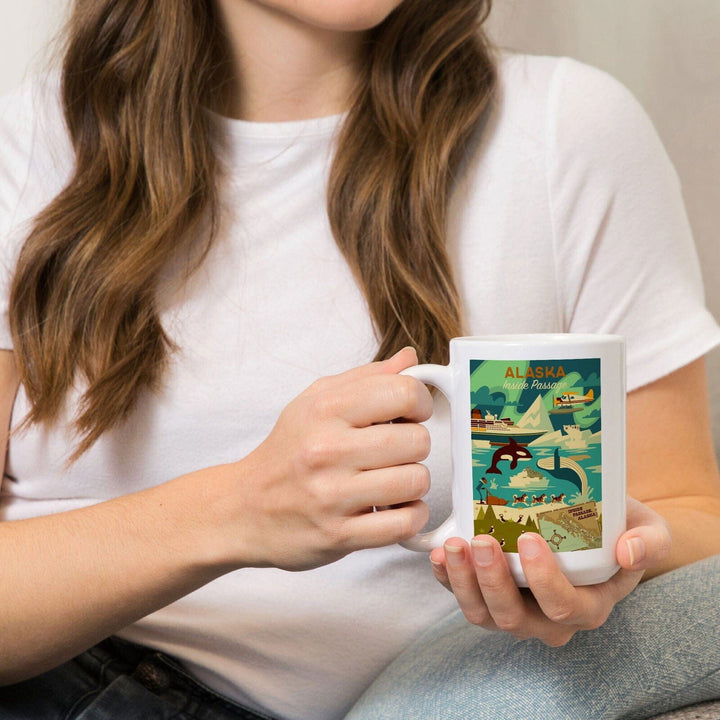 Alaska, Inside Passage, Geometric, Lantern Press Artwork, Ceramic Mug Mugs Lantern Press 