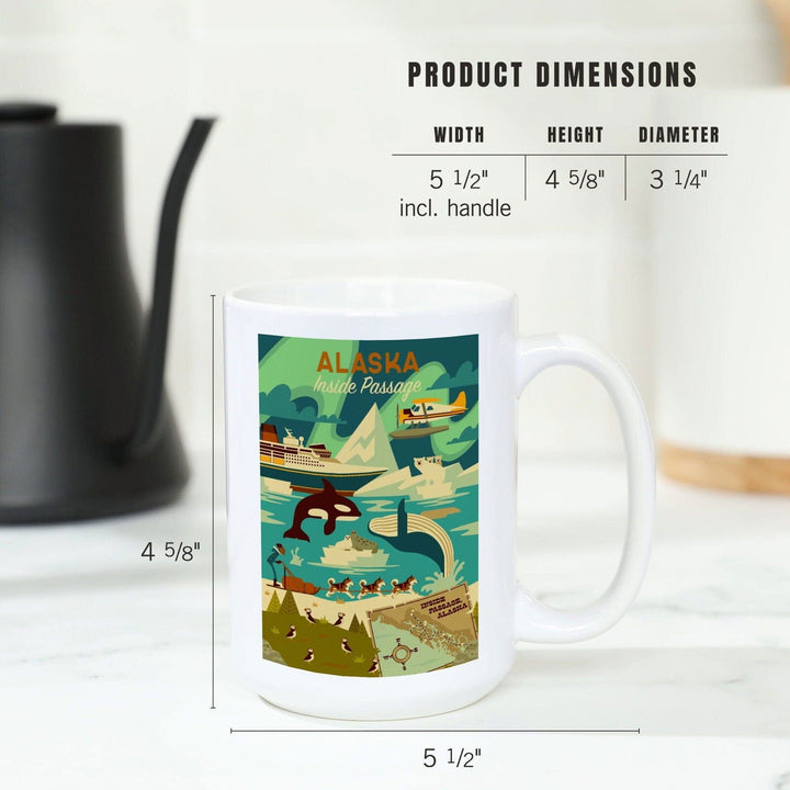 Alaska, Inside Passage, Geometric, Lantern Press Artwork, Ceramic Mug Mugs Lantern Press 