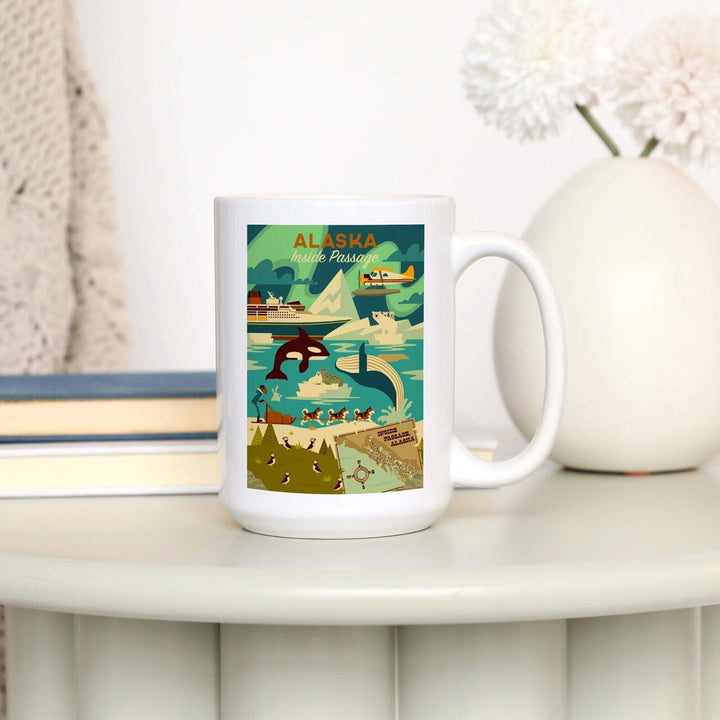 Alaska, Inside Passage, Geometric, Lantern Press Artwork, Ceramic Mug Mugs Lantern Press 