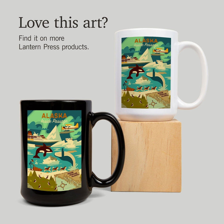 Alaska, Inside Passage, Geometric, Lantern Press Artwork, Ceramic Mug Mugs Lantern Press 
