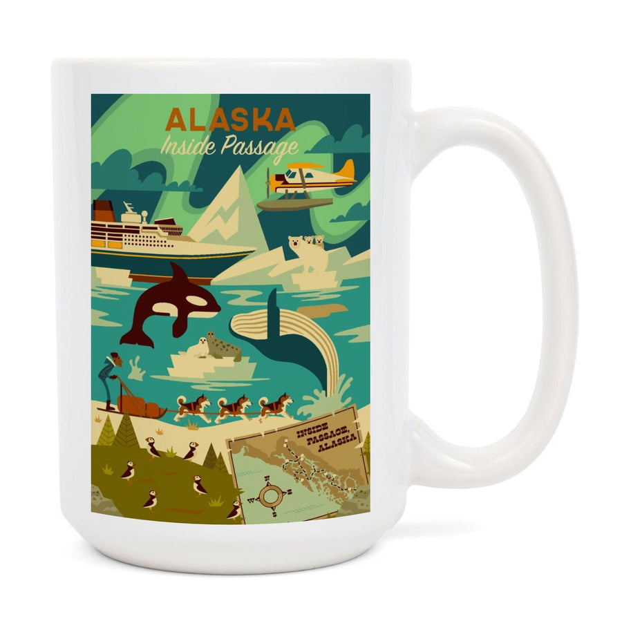 Alaska, Inside Passage, Geometric, Lantern Press Artwork, Ceramic Mug Mugs Lantern Press 