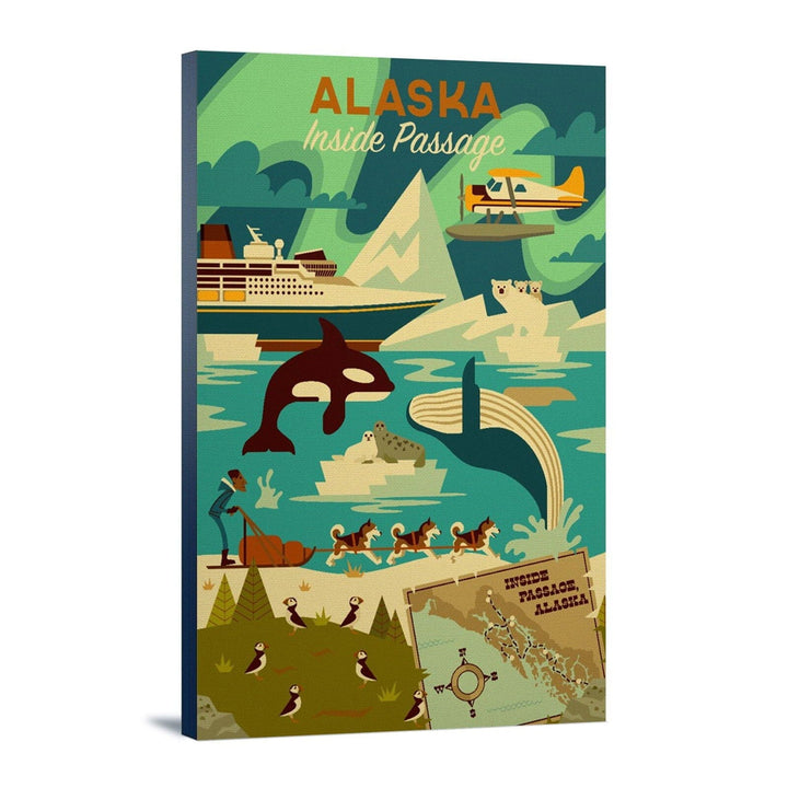 Alaska, Inside Passage, Geometric, Lantern Press Artwork, Stretched Canvas Canvas Lantern Press 