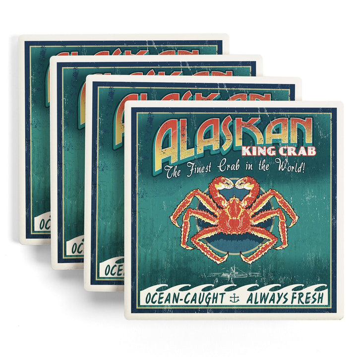 Alaska King Crab Vintage Sign, Coasters Coasters Lantern Press 