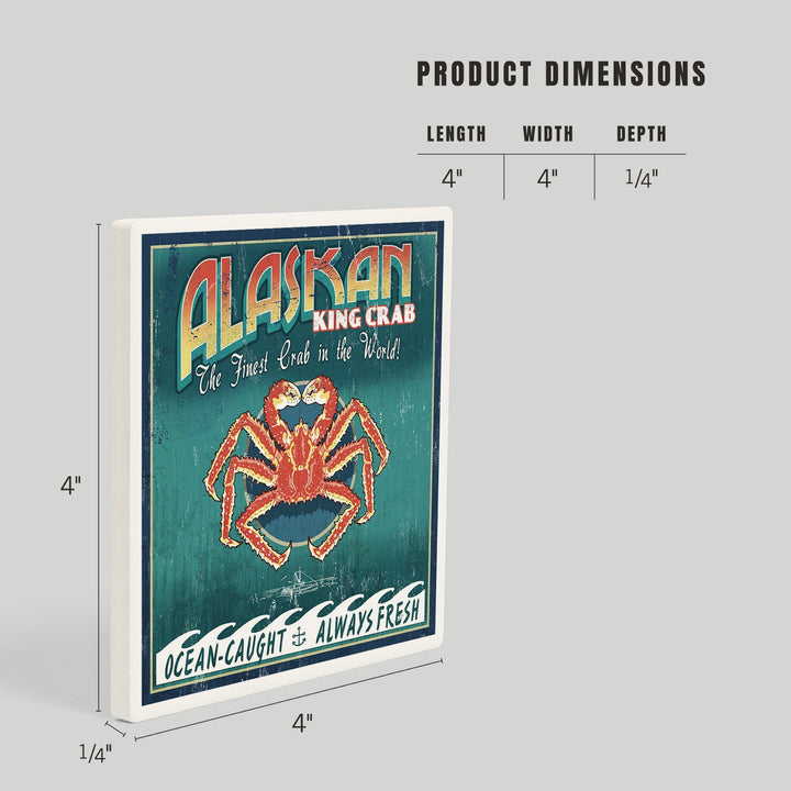 Alaska King Crab Vintage Sign, Coasters Coasters Lantern Press 