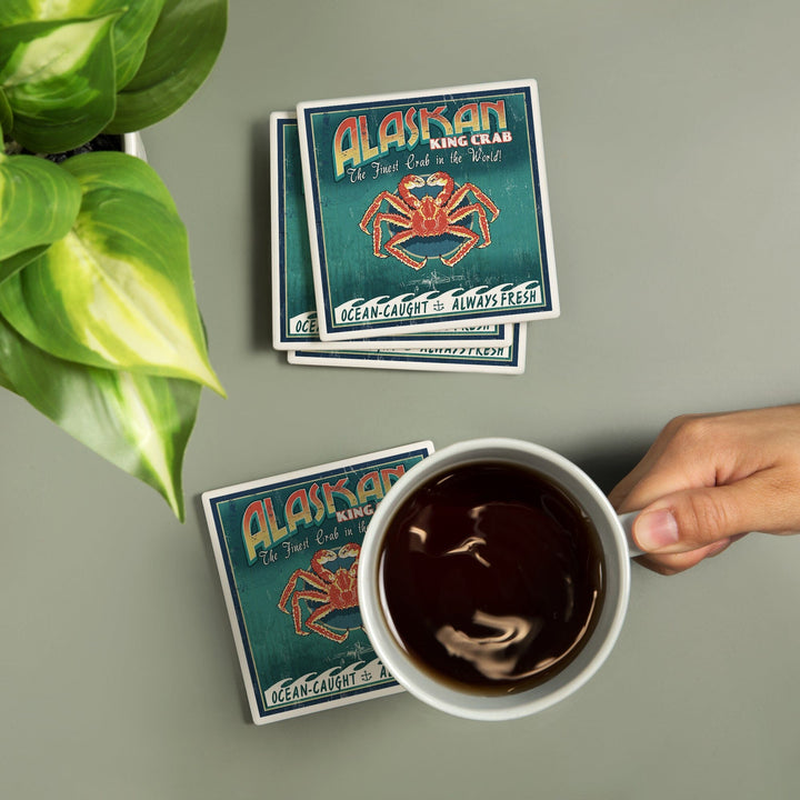 Alaska King Crab Vintage Sign, Coasters Coasters Lantern Press 