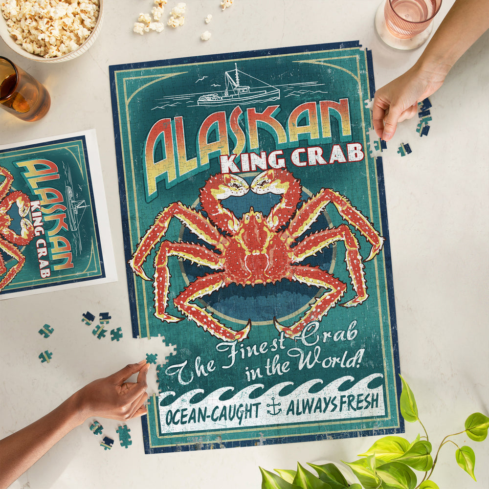 Alaska King Crab Vintage Sign, Jigsaw Puzzle Puzzle Lantern Press 