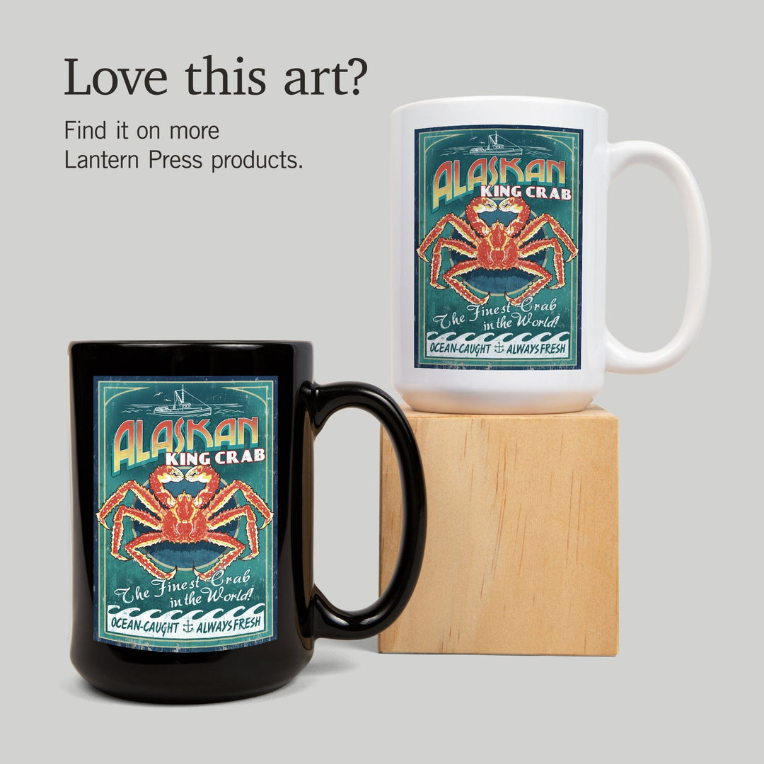 Alaska King Crab Vintage Sign, Lantern Press Artwork, Ceramic Mug Mugs Lantern Press 