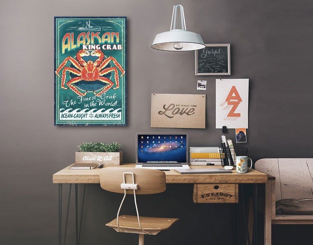 Alaska King Crab Vintage Sign, Lantern Press Artwork, Stretched Canvas Canvas Lantern Press 
