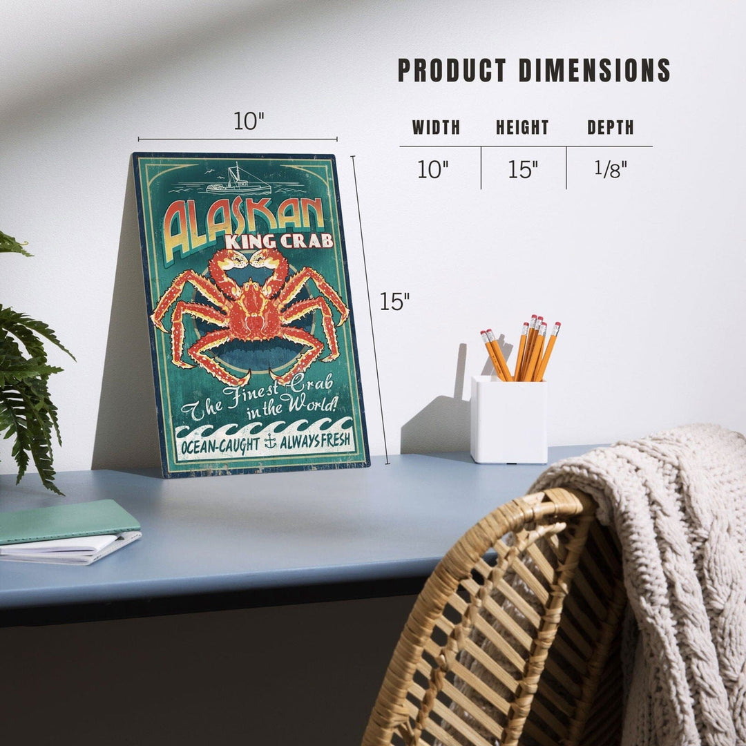 Alaska King Crab Vintage Sign, Lantern Press Artwork, Wood Signs and Postcards Wood Lantern Press 