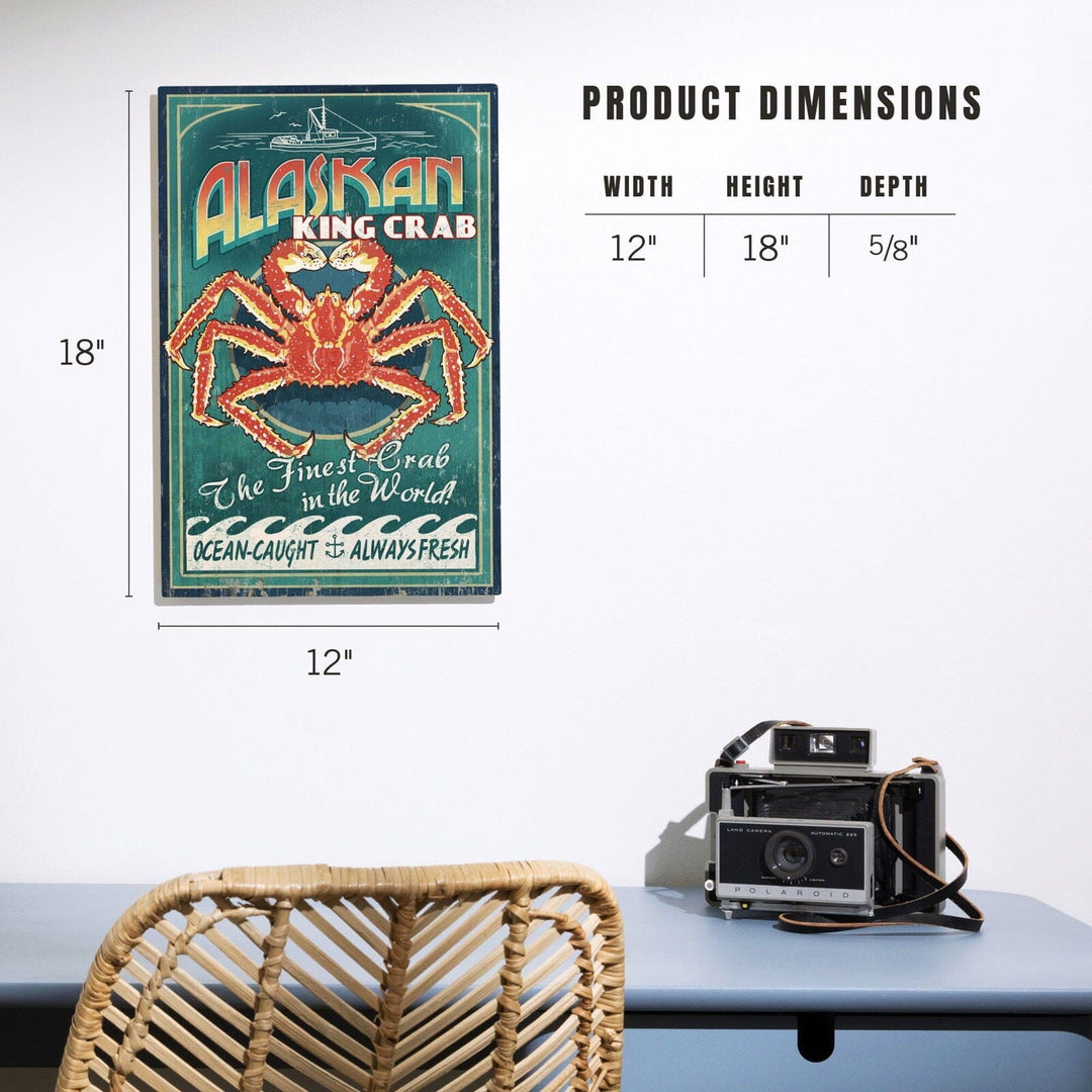 Alaska King Crab Vintage Sign, Lantern Press Artwork, Wood Signs and Postcards Wood Lantern Press 