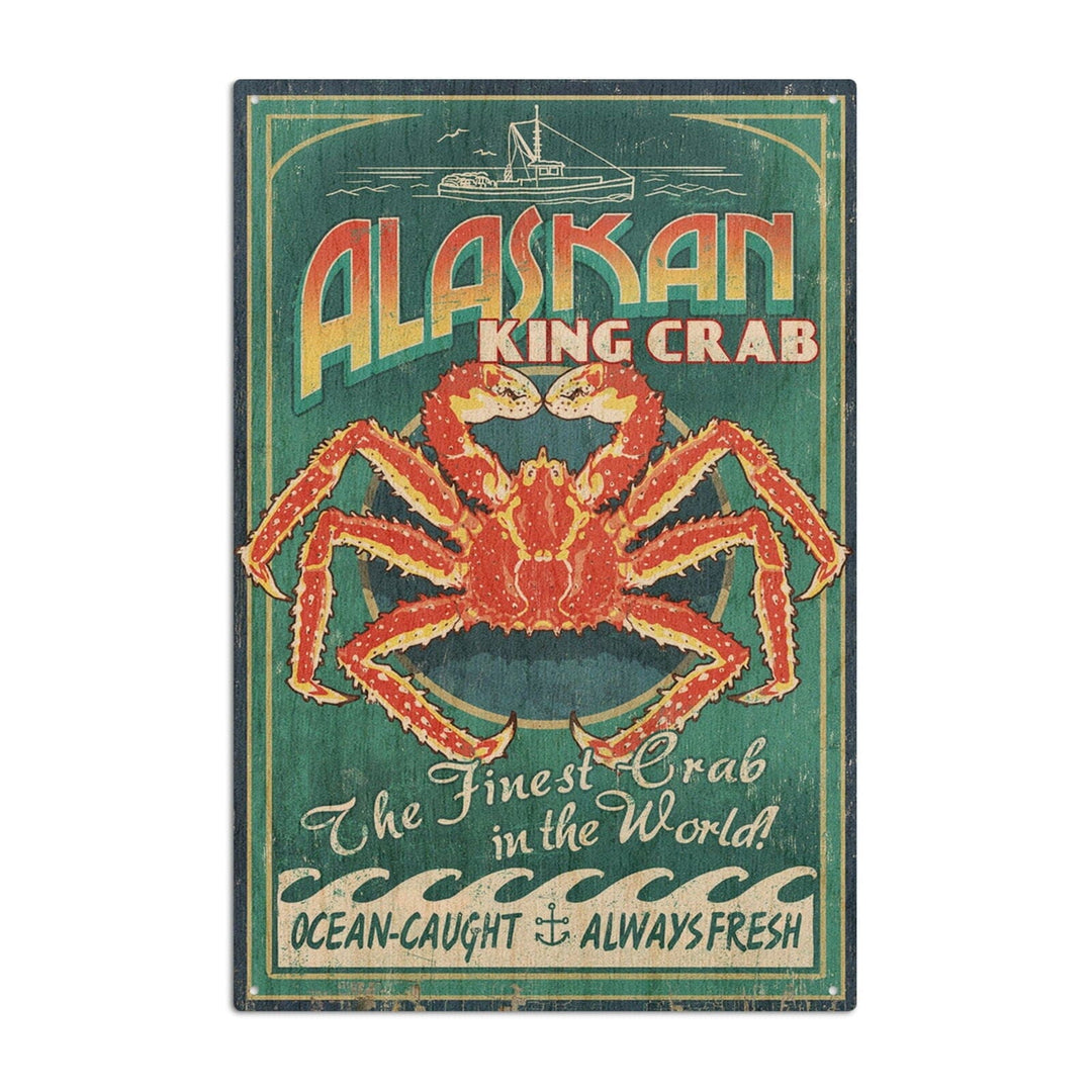 Alaska King Crab Vintage Sign, Lantern Press Artwork, Wood Signs and Postcards Wood Lantern Press 