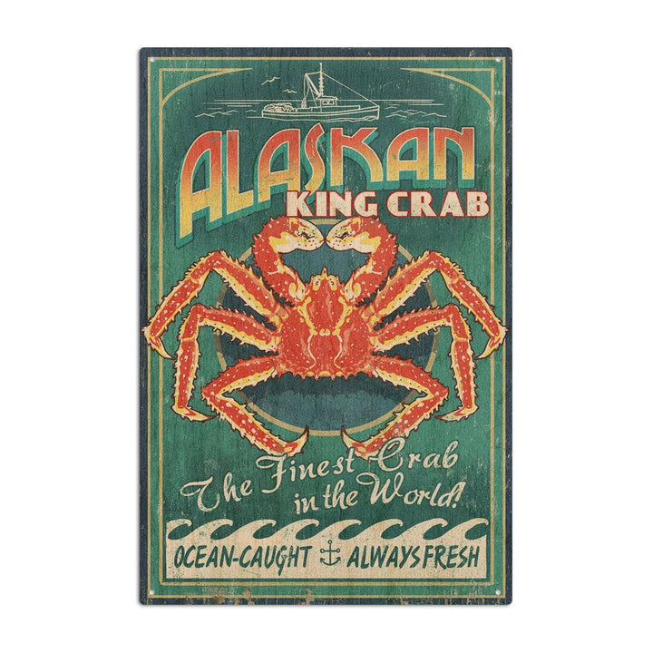 Alaska King Crab Vintage Sign, Lantern Press Artwork, Wood Signs and Postcards Wood Lantern Press 