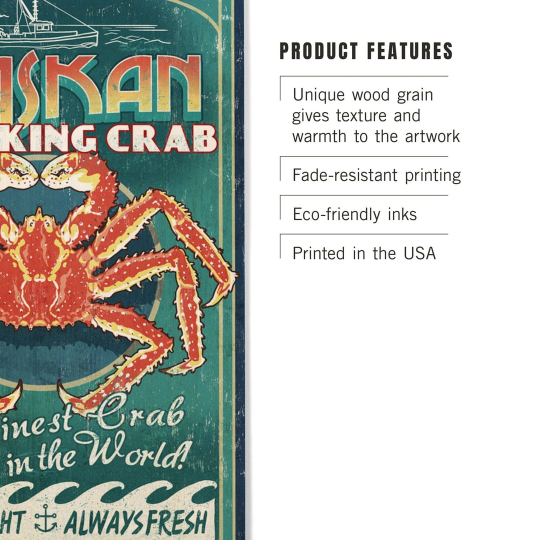 Alaska King Crab Vintage Sign, Lantern Press Artwork, Wood Signs and Postcards Wood Lantern Press 