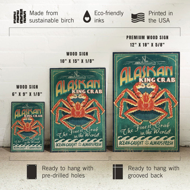 Alaska King Crab Vintage Sign, Lantern Press Artwork, Wood Signs and Postcards Wood Lantern Press 